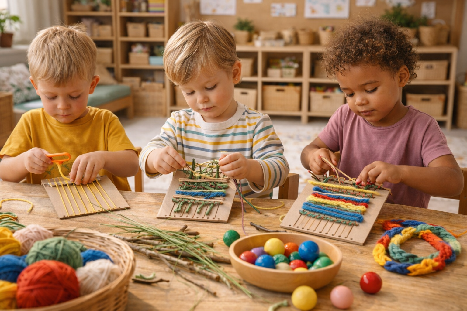 Kinder Weben Auf Papp Webrahmen