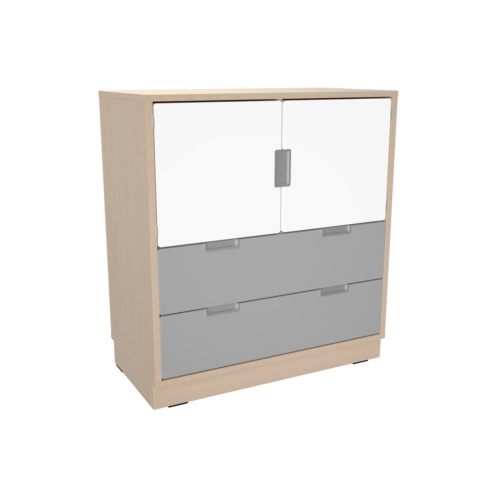Kombischrank M mit 2 breiten Schubladen und Türen, B 79, (Quadro 227/227W – 180°)