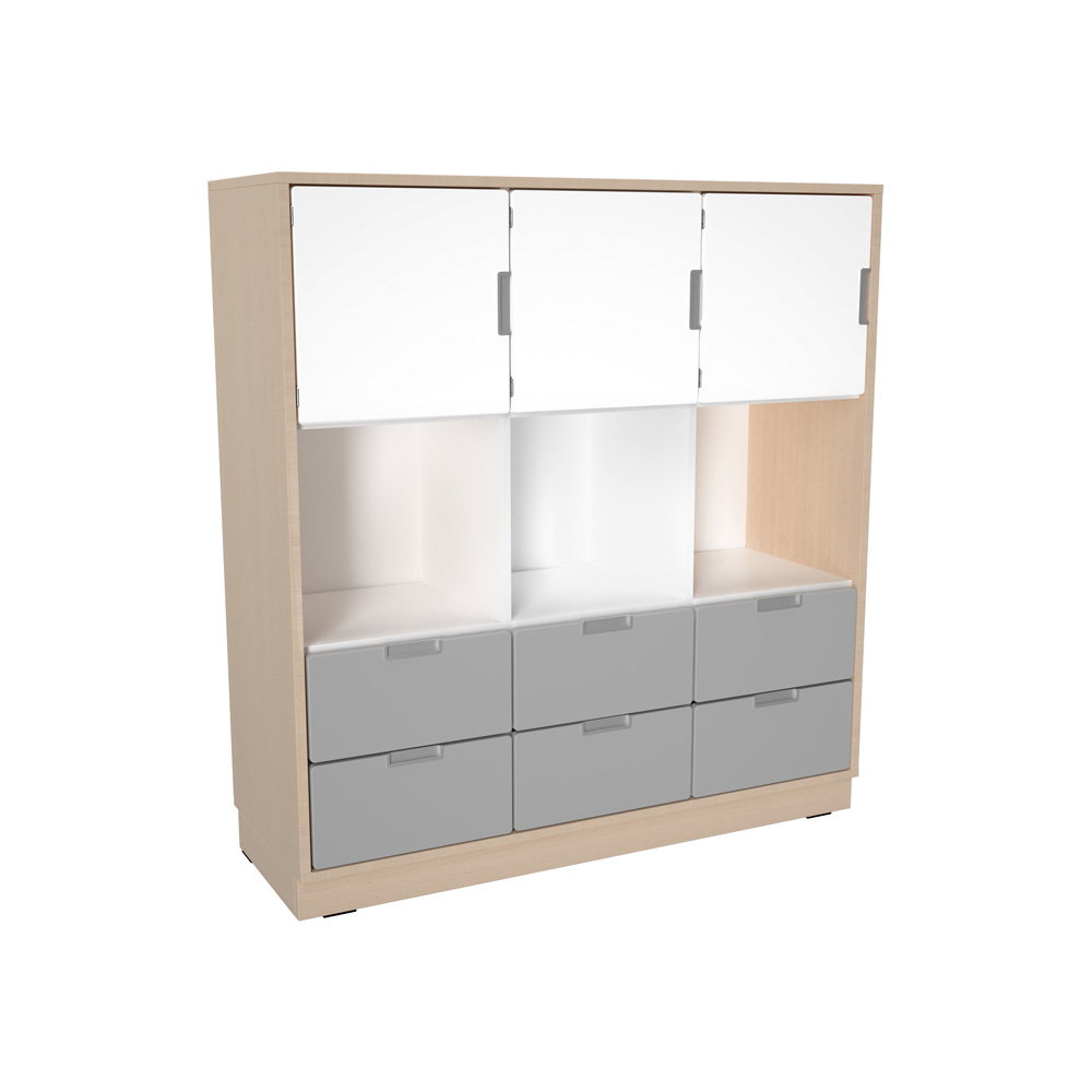 Schrank L mit 2 Mittelwänden, mit 6 Schubladen und Türen, B 116 (Quadro 231/231W – 180°)