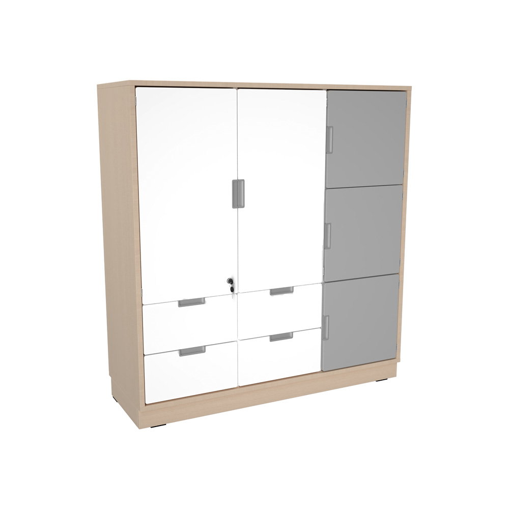 Schrank L mit 2 Mittelwänden, mit 4 Schubladen und Türen, B 116 (Quadro 232/232W – 180°)