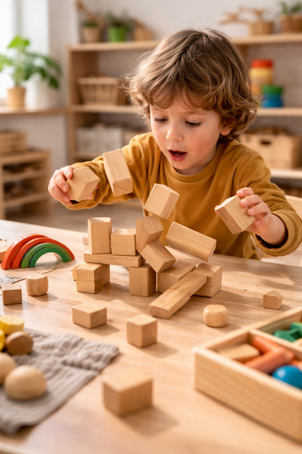 Boy Exploring Blocks
