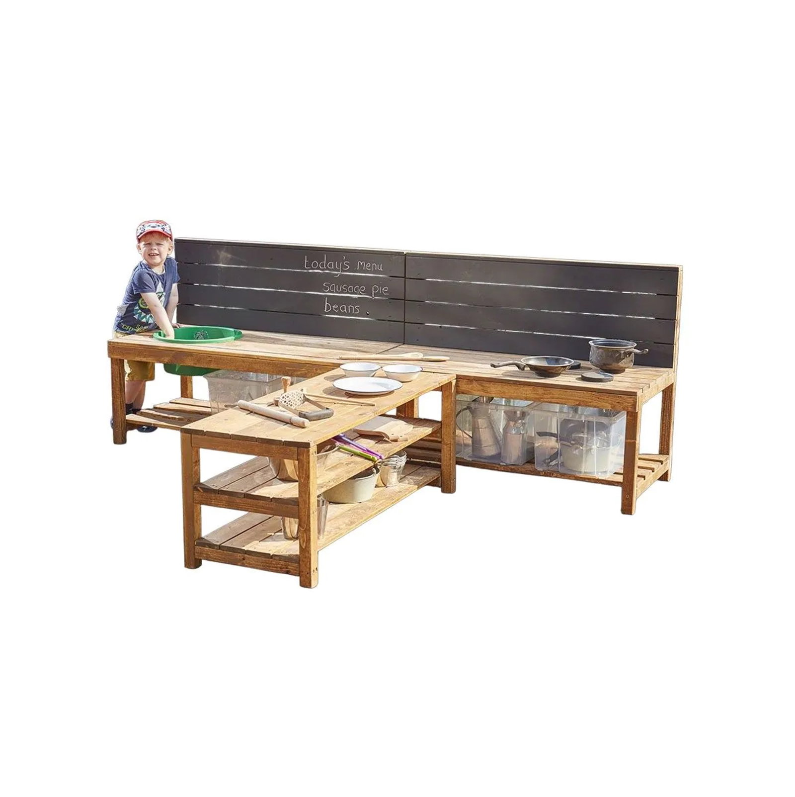 Outdoor Spieltisch aus Holz – T-förmiger Werk- und Matschtisch