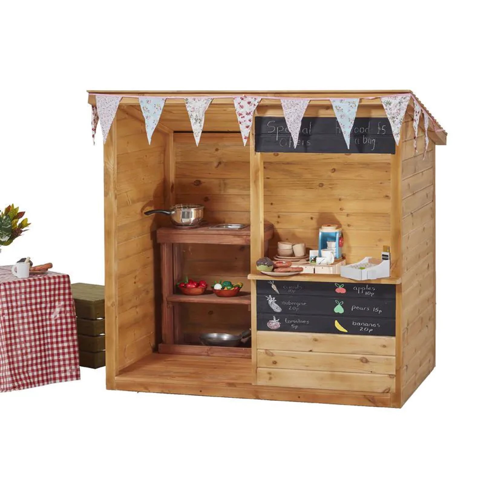 Outdoor Marktstand & Spielhaus aus Holz – „Cosy Shop Shelter“ mit Tafeln