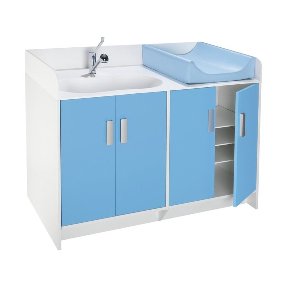 Wickelkommode Kazeo mit Badewanne Solidsurface, Wickelauflage und 4 Türen