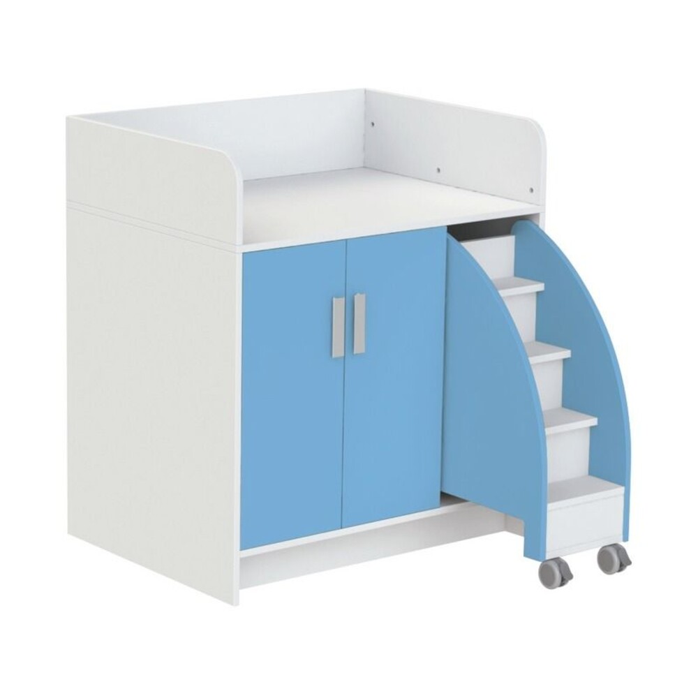 Wickelkommode Kazeo 104 cm 6 Regalböden, 2 Türen und 1 Trittleiter