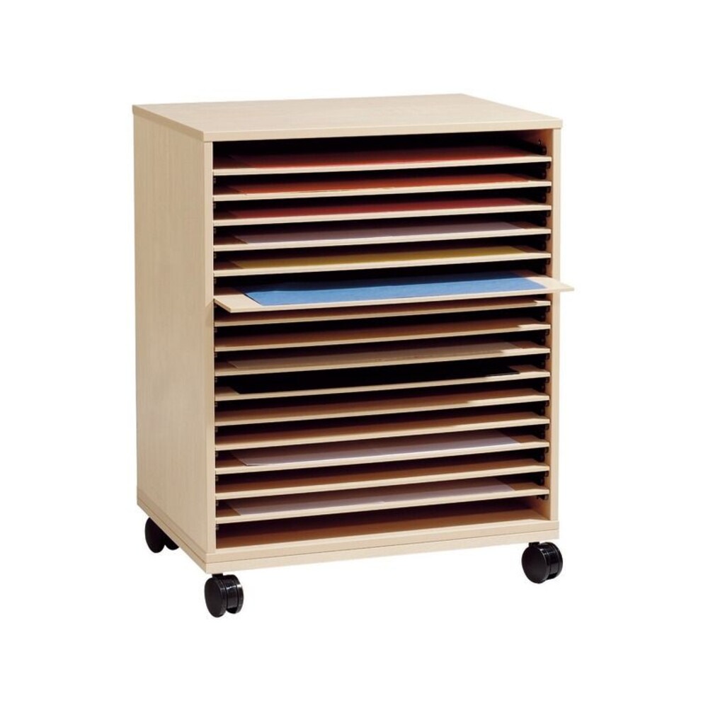 Mobiler Papiertrockenwagen aus Holz mit Rollrädern