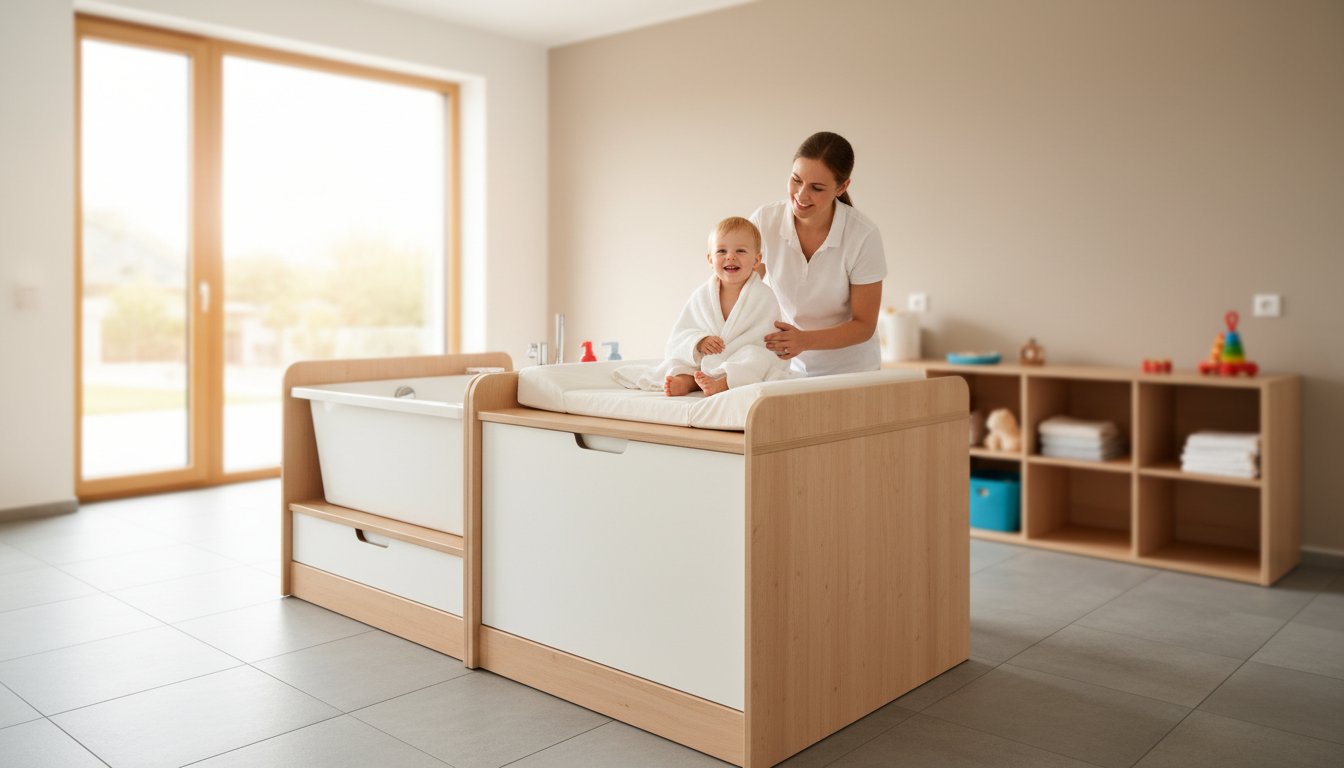 Badewanne-Wickelkommode: Die platzsparende & sichere Lösung für Ihre Kita