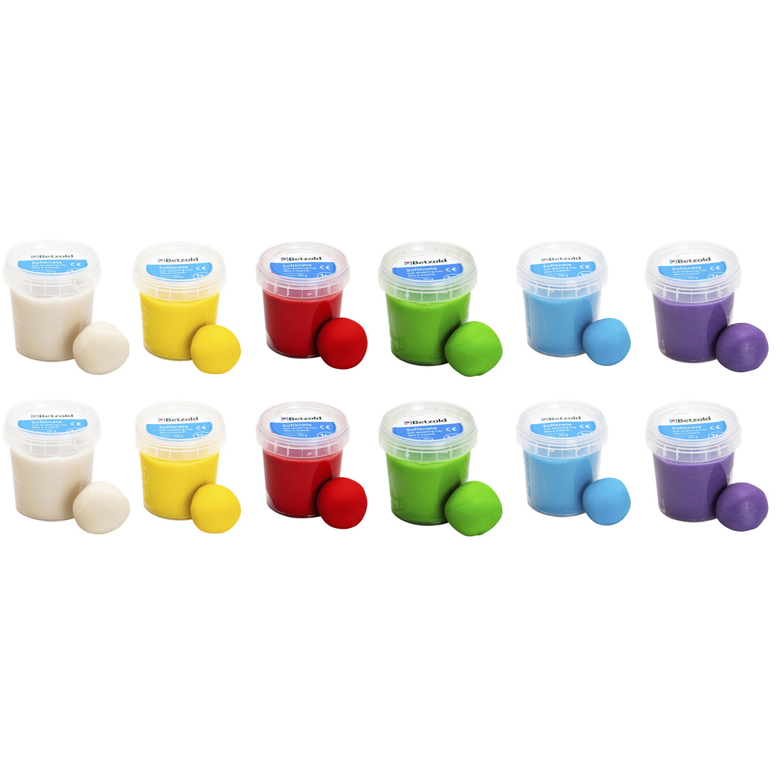 Betzold Soft-Knete „Basic“, 12x 150 g in 6 Farben