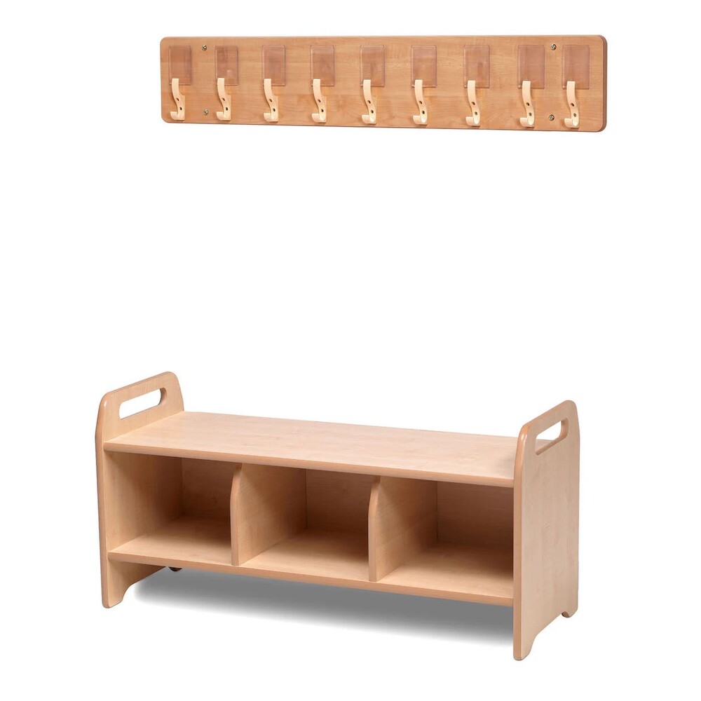 Kita-Garderobe mit Sitzbank und Hakenleiste, ohne Rückwand