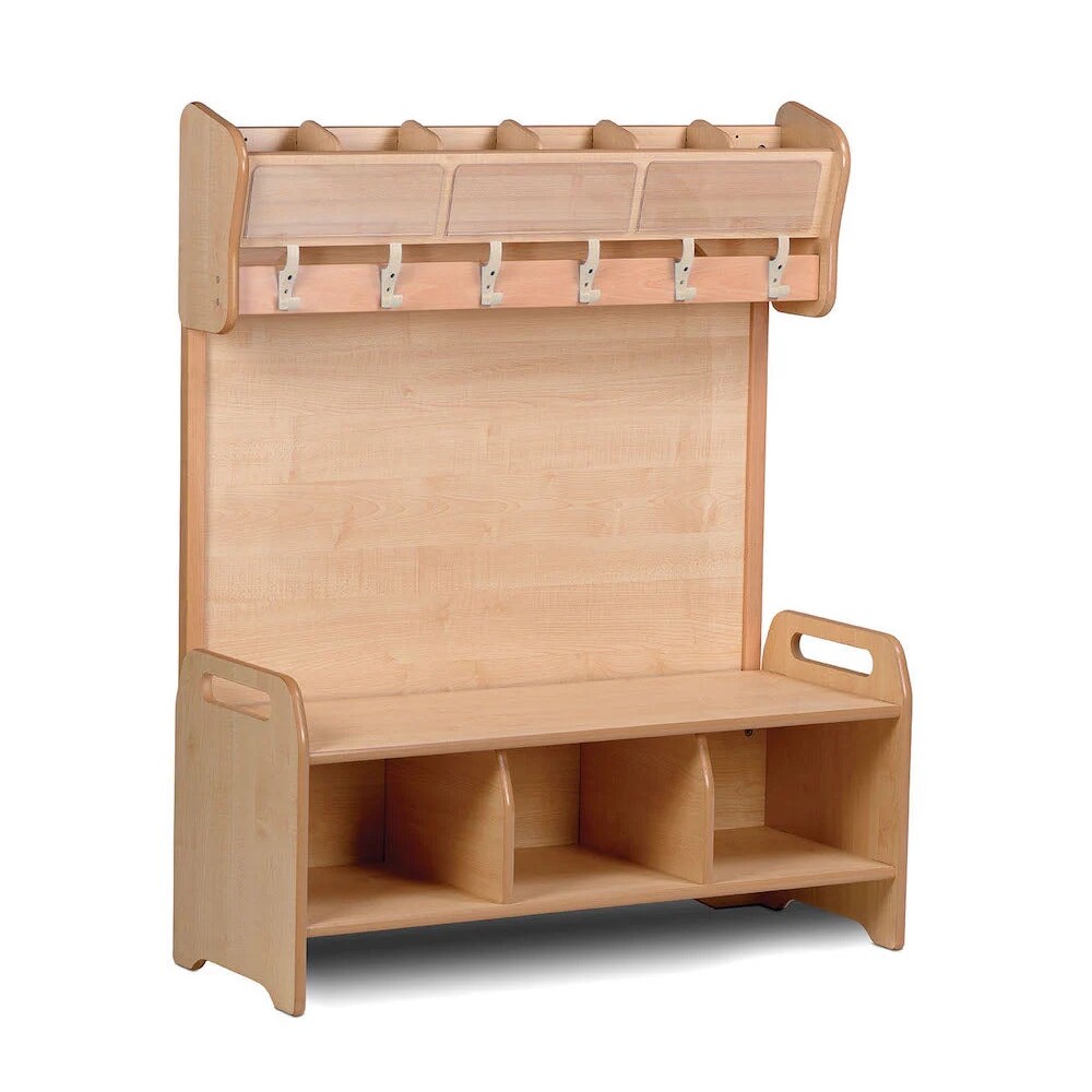 Kita-Garderobe freistehend mit Fächern, Haken und Sitzbank