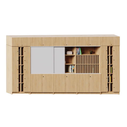 SW46056K01-1 Schrankwand K01 mit Schließfächern, Whiteboard-Schiebetüren und Klassenbuchfächer - SW46056K01 1
