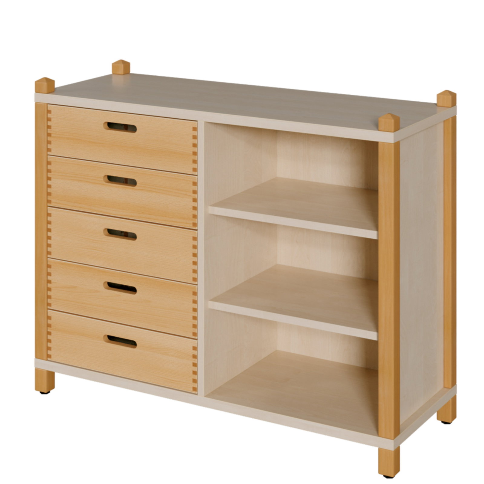 Stollenregal mit 5 Massivholzschüben, Breite: 106 cm