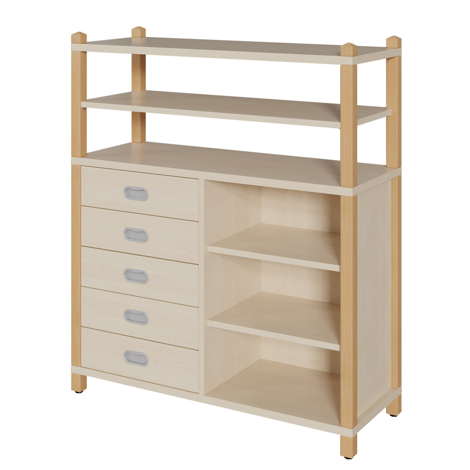 Stollenschrank mit 5 Dekorschüben, Regal und Regalaufsatz