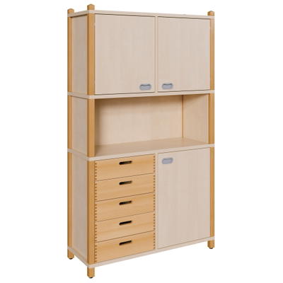 Stollenschrank mit 5 Massivholzschüben und 3 Türen, Breite: 106 cm
