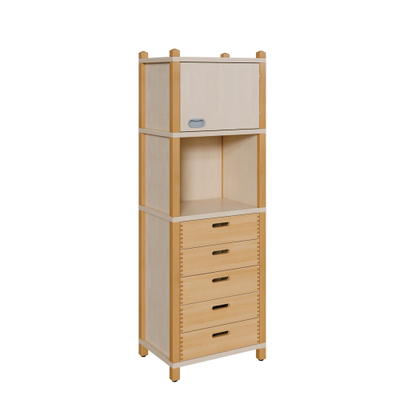 Stollenschrank mit 5 Massivholzschüben und Oberschrank, Breite: 56 cm