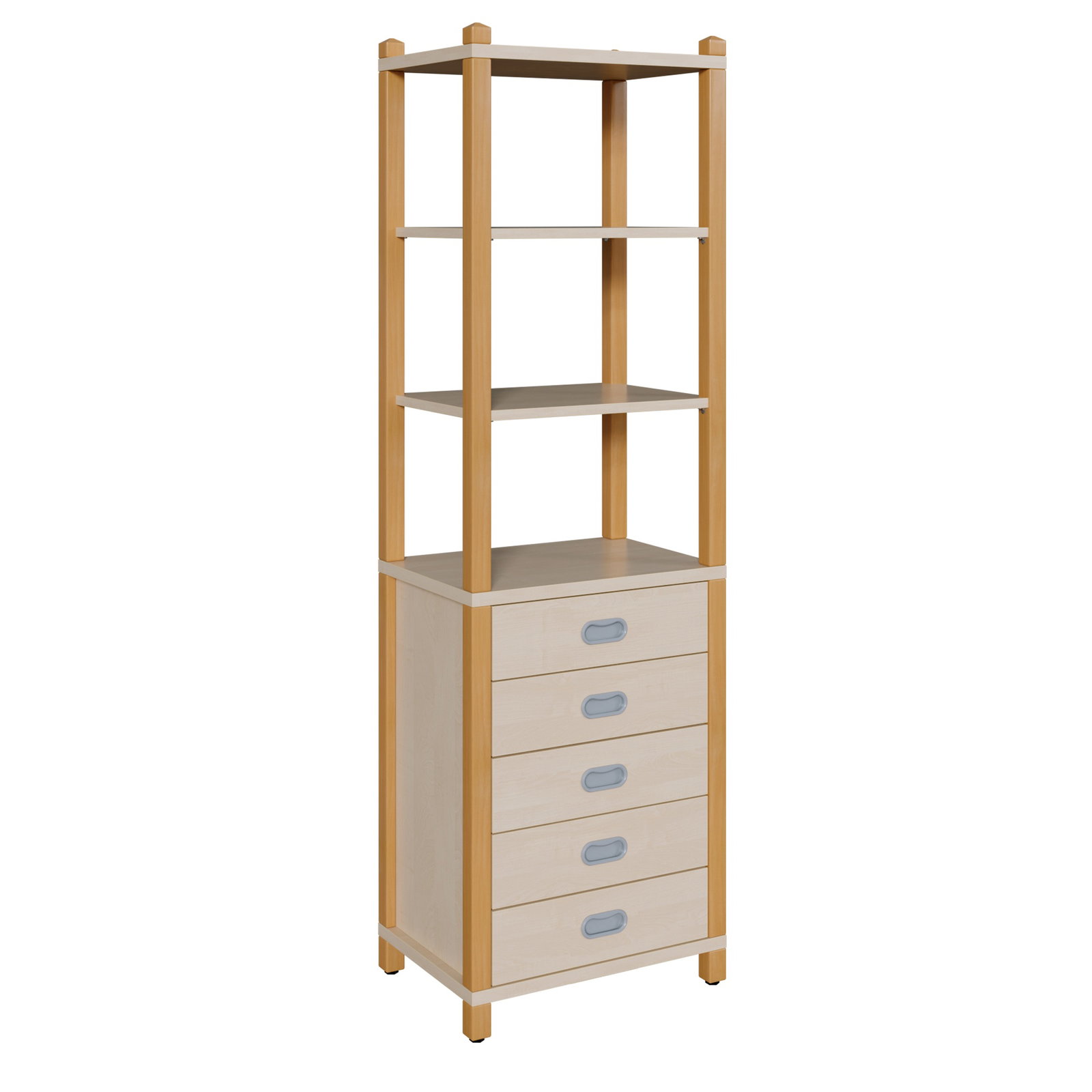 Stollenschrank mit 5 Dekorschüben und Regalaufsatz, Breite: 56 cm