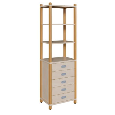 Stollenschrank mit 5 Dekorschüben und Regalaufsatz, Breite: 56 cm