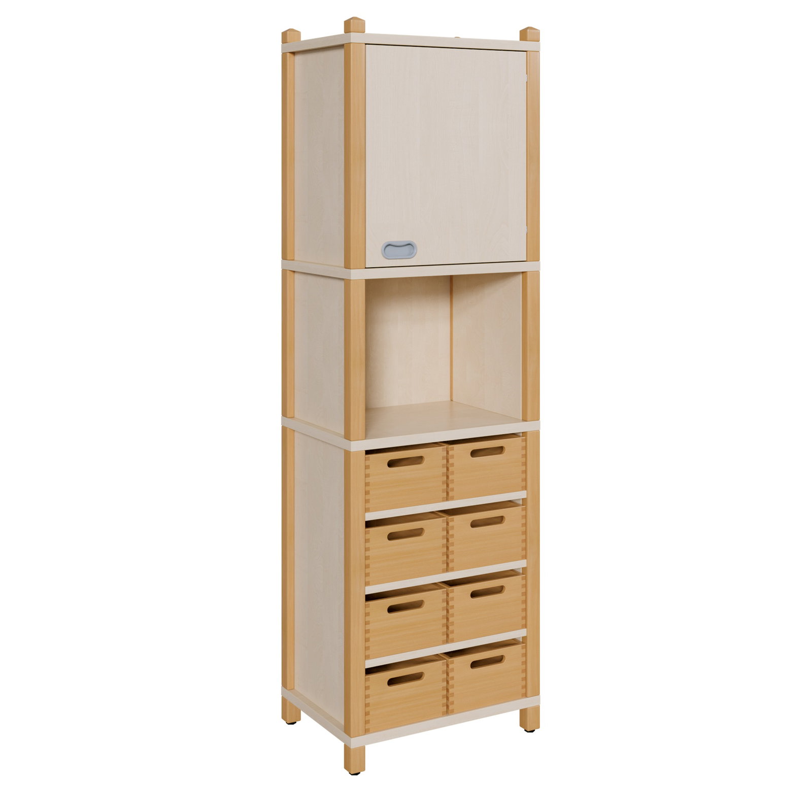Stollenschrank mit Massivholzkästen und Oberschrank eintürig