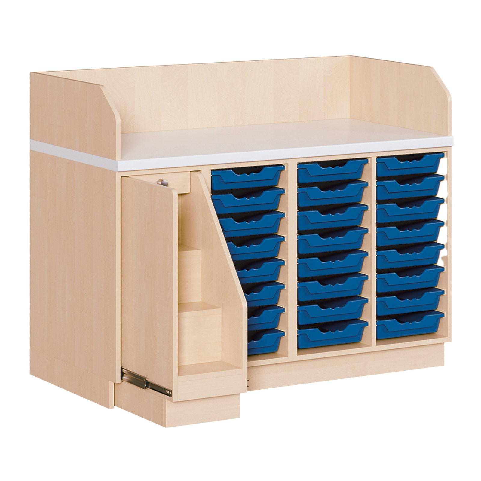 Wickelkommode vierreihig - mit 24 ErgoTray-Boxen und Aufstiegshilfe