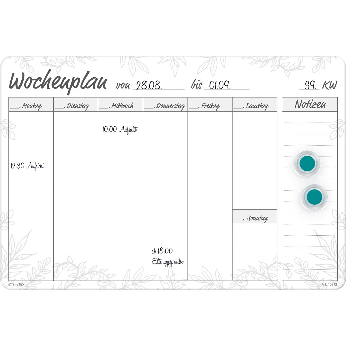 Whiteboard-Wochenplan A4 Meine Woche magnetisch 4-tlg.