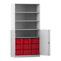 Flexeo® Schrank, 9 große Boxen, 4 Fächer, 2 Halbtüren – Bild 93