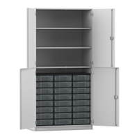 Flexeo® Schrank, 24 kleine Boxen, 3 Fächer, 4 Halbtüren