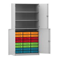 Flexeo® Schrank, 24 kleine Boxen, 3 Fächer, 4 Halbtüren