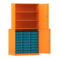 Flexeo® Schrank, 24 kleine Boxen, 3 Fächer, 4 Halbtüren