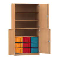 Flexeo® Schrank, 9 große Boxen, 4 Fächer, 4 Halbtüren