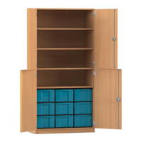 Flexeo® Schrank, 9 große Boxen, 4 Fächer, 4 Halbtüren