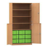 Flexeo® Schrank, 9 große Boxen, 4 Fächer, 4 Halbtüren