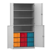 Flexeo® Schrank, 9 große Boxen, 4 Fächer, 4 Halbtüren