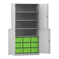 Flexeo® Schrank, 9 große Boxen, 4 Fächer, 4 Halbtüren