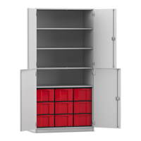 Flexeo® Schrank, 9 große Boxen, 4 Fächer, 4 Halbtüren
