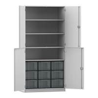 Flexeo® Schrank, 9 große Boxen, 4 Fächer, 4 Halbtüren