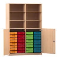 Flexeo® Schrank, 32 kleine Boxen, 6 Fächer, Mittelwand, 2 Halbtüren