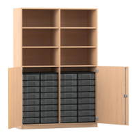 Flexeo® Schrank, 32 kleine Boxen, 6 Fächer, Mittelwand, 2 Halbtüren