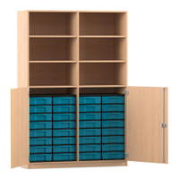 Flexeo® Schrank, 32 kleine Boxen, 6 Fächer, Mittelwand, 2 Halbtüren