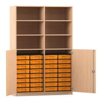 Flexeo® Schrank, 32 kleine Boxen, 6 Fächer, Mittelwand, 2 Halbtüren