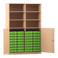 Flexeo® Schrank, 32 kleine Boxen, 6 Fächer, Mittelwand, 2 Halbtüren