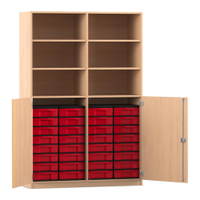 Flexeo® Schrank, 32 kleine Boxen, 6 Fächer, Mittelwand, 2 Halbtüren
