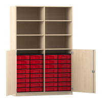 Flexeo® Schrank, 32 kleine Boxen, 6 Fächer, Mittelwand, 2 Halbtüren