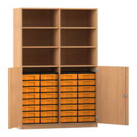 Flexeo® Schrank, 32 kleine Boxen, 6 Fächer, Mittelwand, 2 Halbtüren