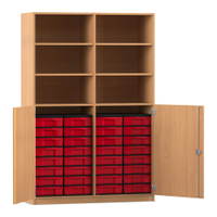 Flexeo® Schrank, 32 kleine Boxen, 6 Fächer, Mittelwand, 2 Halbtüren