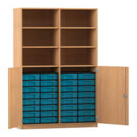 Flexeo® Schrank, 32 kleine Boxen, 6 Fächer, Mittelwand, 2 Halbtüren