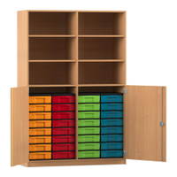 Flexeo® Schrank, 32 kleine Boxen, 6 Fächer, Mittelwand, 2 Halbtüren