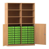 Flexeo® Schrank, 32 kleine Boxen, 6 Fächer, Mittelwand, 2 Halbtüren