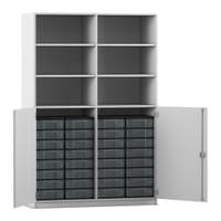 Flexeo® Schrank, 32 kleine Boxen, 6 Fächer, Mittelwand, 2 Halbtüren
