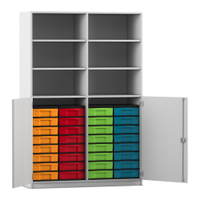Flexeo® Schrank, 32 kleine Boxen, 6 Fächer, Mittelwand, 2 Halbtüren