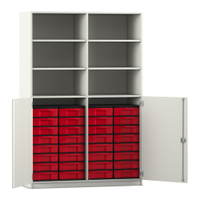Flexeo® Schrank, 32 kleine Boxen, 6 Fächer, Mittelwand, 2 Halbtüren